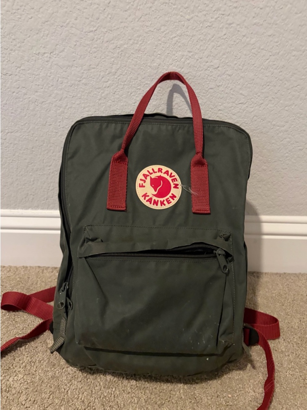 Fjallraven Backpack - Forest Green with Red Handles
